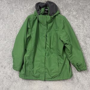 Lands End The Squall Parka Jacket Womens 1X Green Hooded Waterproof Fleece Warm